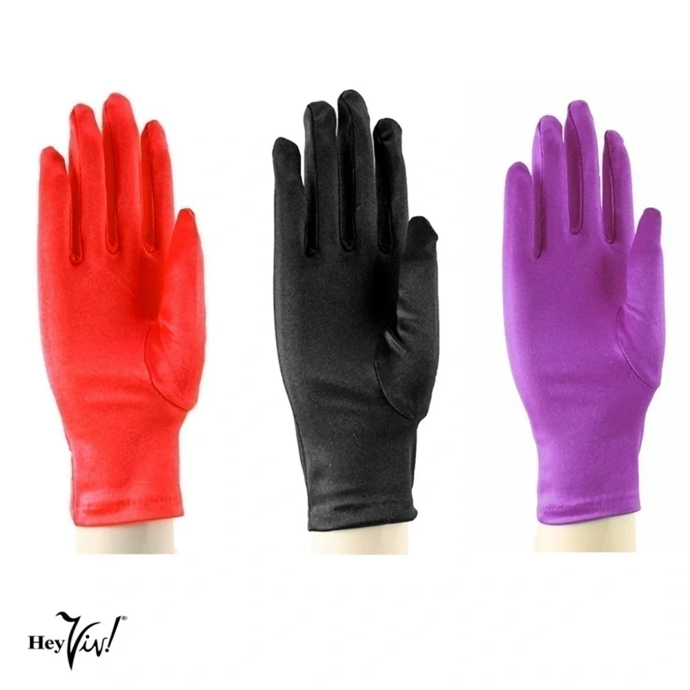 Satin Stretch Wrist Length Dress Gloves in Vibrant Colors Retro Style - Hey Viv